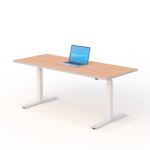 Electric Sit-Stand Desk 72W x 30D White Frame Pine Top