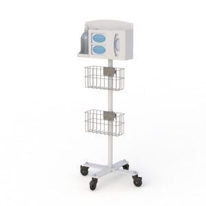 Ergoville's mobile hygiene cart includes wire basket shelves, facilitating sanitation and organization in various settings.