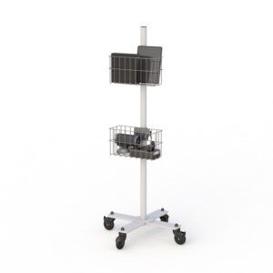 Mobile storage cart with several wire basket shelves, ideal for efficient organization and effortless mobility.