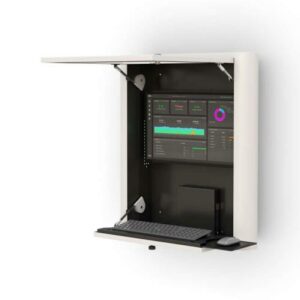 Wall-mounted computer workstation cabinet from Ergoville, combining functionality and style for modern workspaces.