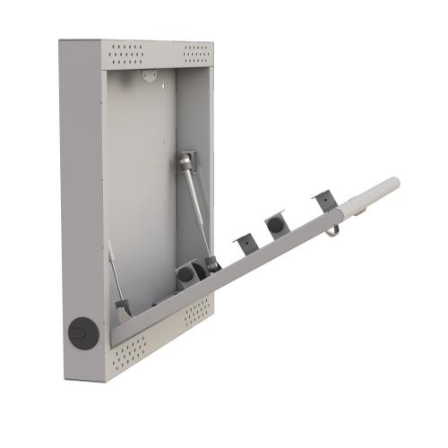 The wall-mounted laptop security locker from Ergoville provides a secure storage option for devices in shared environments.