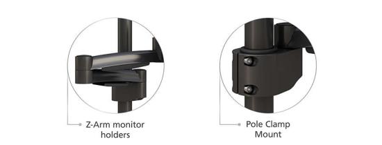 Double-arm LCD monitor stand from Ergoville, facilitating adjustable screen height and improved ergonomic workspace setup.