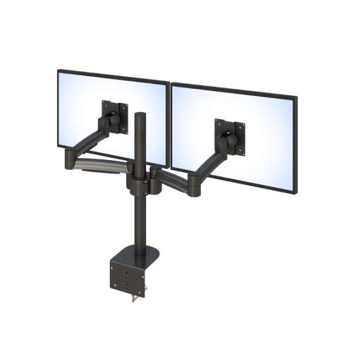 Ergoville's double-arm LCD monitor stand enhances workspace ergonomics and optimizes screen positioning for comfort.