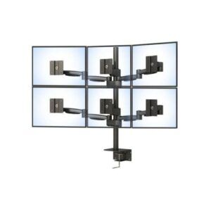 Ergoville's six-arm LCD monitor stand offers versatile screen positioning, promoting ergonomic comfort and efficient workspace use.