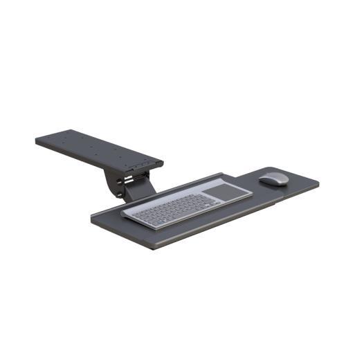 Close-up of the sturdy clamp mount for the adjustable Keyboard and Mouse Tray.