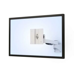Wall-mounted Height-Adjustable Tablet Frame Arm with extendable arm holding a tablet