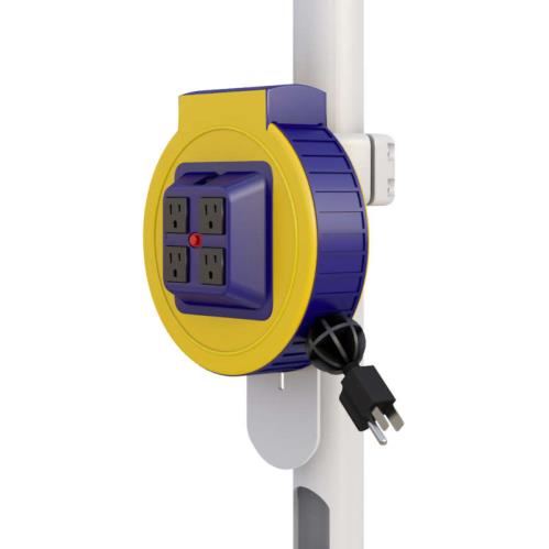 Ergoville's dual monitor stand, designed for floor mounting in medical settings, boosts ergonomics and workspace efficiency in clinical environments.