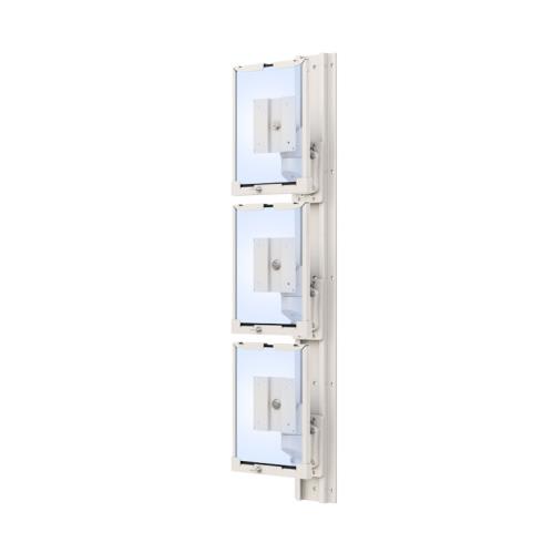 Black 3 Tablet Holder vertical wall mount securely holding three tablets in portrait orientation.
