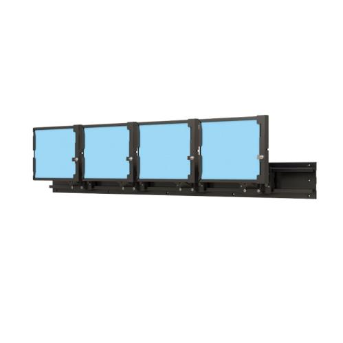 Black 4 Tablet Holder wall bracket mounting four tablets in a secure vertical arrangement.
