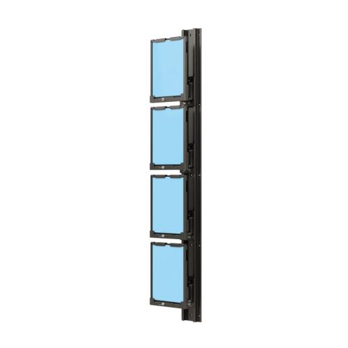 Black 4 Tablet Holder Arm wall mount supporting four tablets in vertical arrangement.