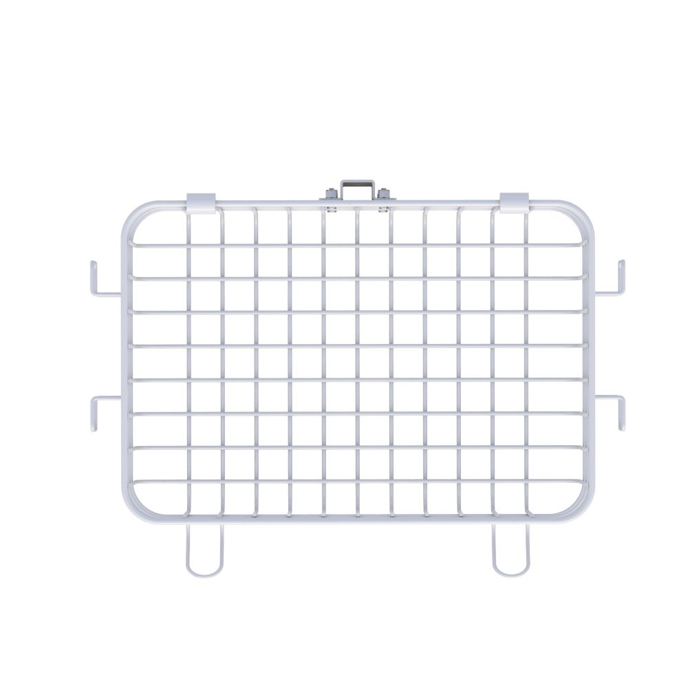 Closeup of Wire Basket with Cable Wraps attachment clips and wrap details