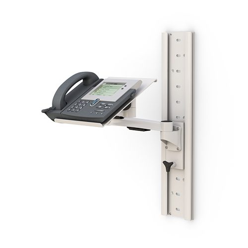 Adjustable Telephone Wall Track with mounted phone holder and ergonomic height control