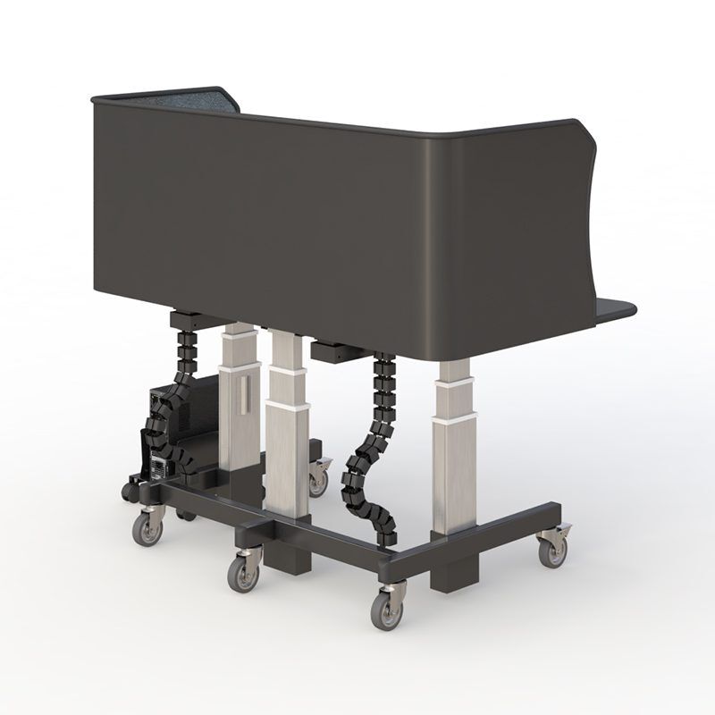 Reading workstation standing desk in raised (standing) position showcasing workspace layout