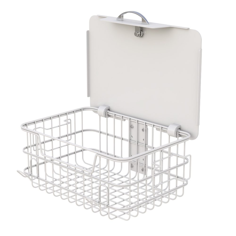 Side view of Large Wire Basket & Secure Locking Lid showing wire mesh frame and cable-tie attachments